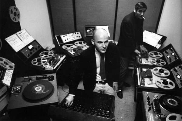 Tod Dockstader in the studio with James Reichert, circa 1965